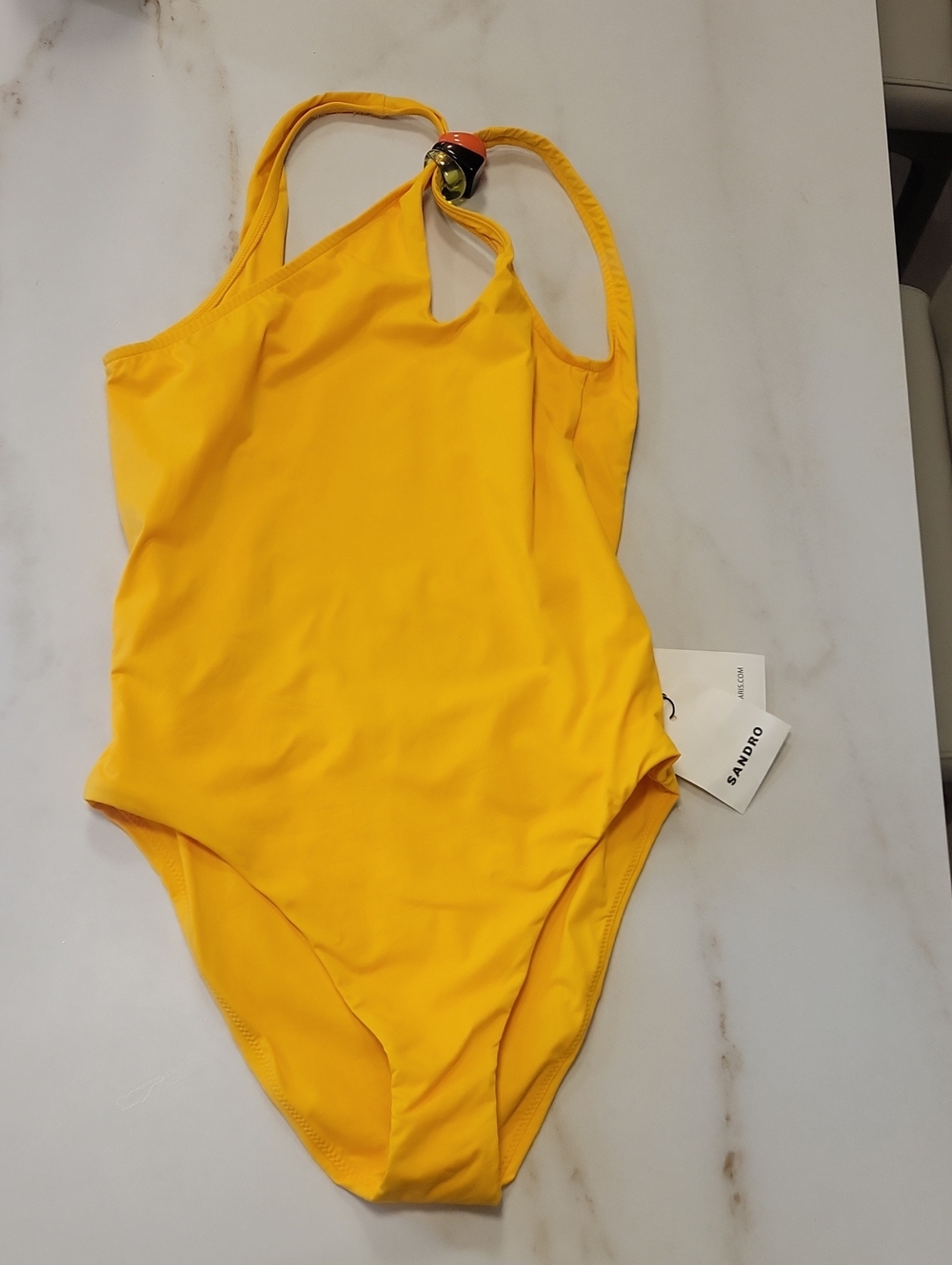 Sandro NWT Yellow One-Piece bathingsuit asymmetrical with Decorative Rings xs - Picture 2 of 10